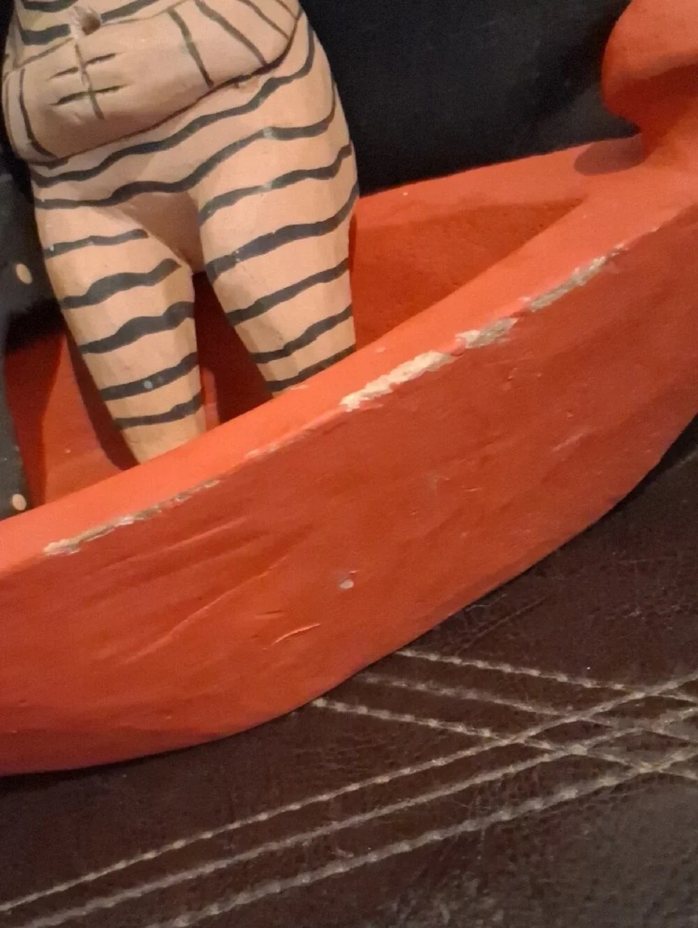 Handcarved Wooden Cats In Boat